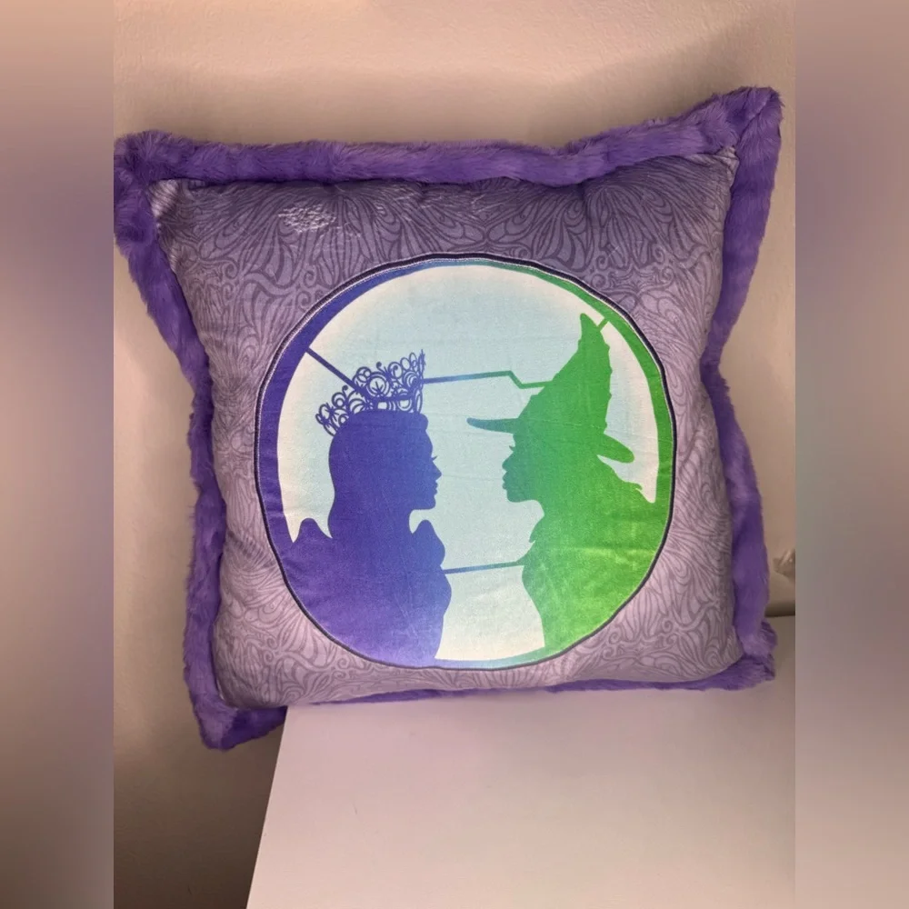Wicked For Good Silhouette Faux Fur Decorative Pillow Glinda Elphaba 22x22Purple